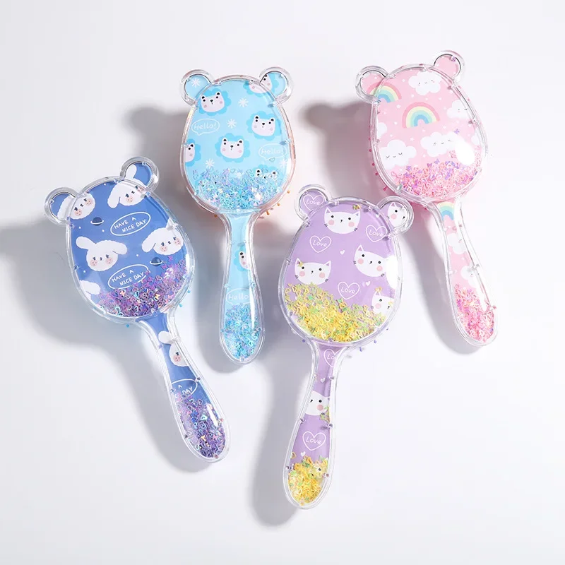 Cute Cartoon Bear Shape Sequins Air Cushion Massage Comb Anti-knot Combs for Baby Kids Comb for Curly Hair