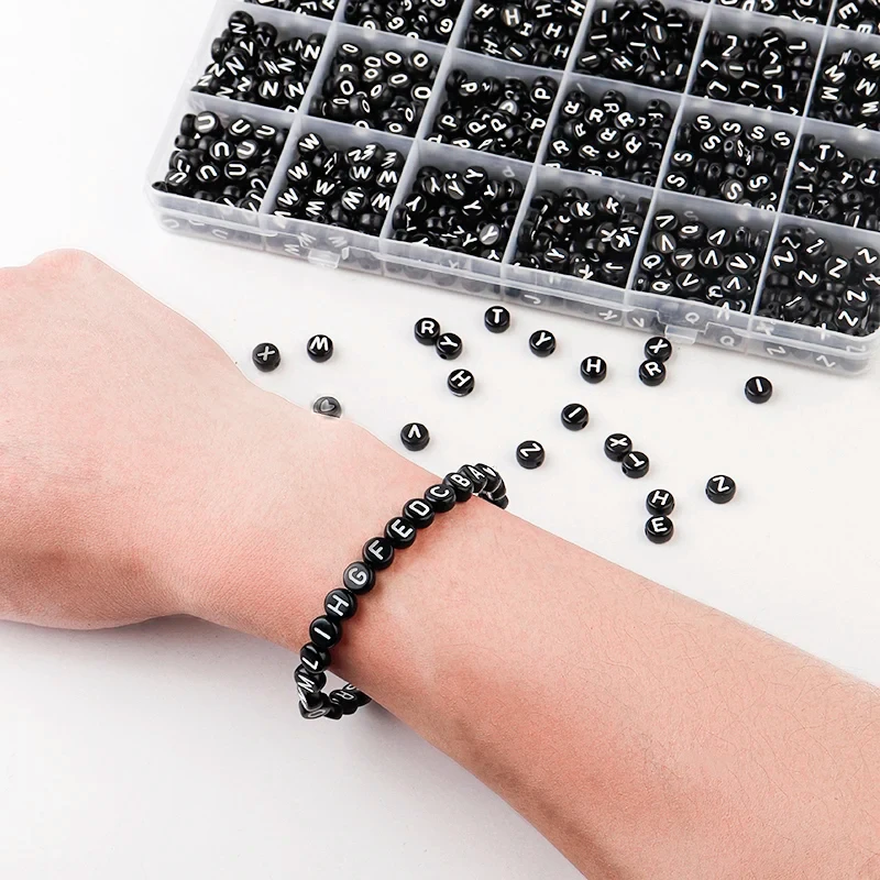 pcs/Box Acrylic English Alphabet Letter Beads Kits with Stretch Cords for Name Bracelet Jewelry Making Acrylic Beads Box #6