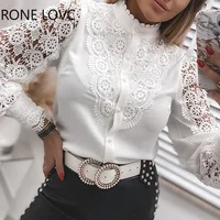 Blusa blanca de encaje para mujer, camisa de manga larga con botones Y2K, Top de malla Vintage para primavera y otoño, 2024