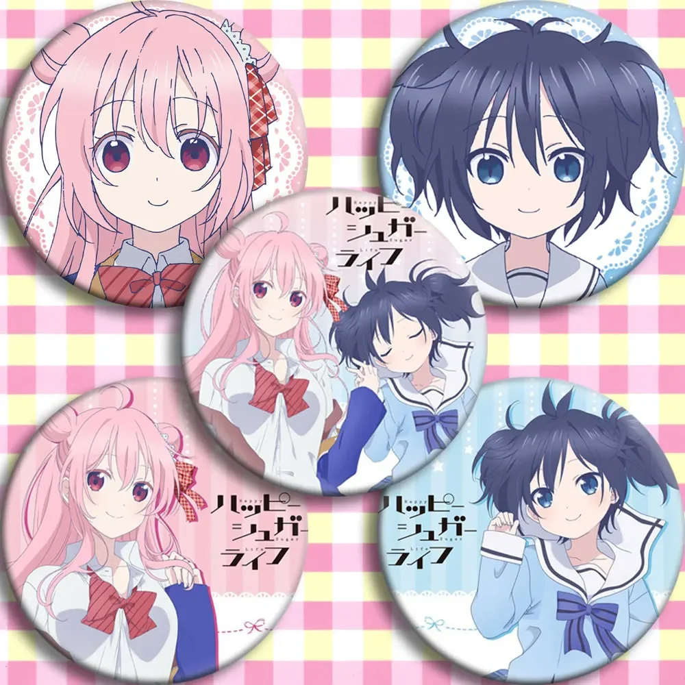 58MM Japan Anime Happy Sugar Life Cosplay Badge Cartoon Collection Bags Badges For Backpacks Button Clothes Brooch Pins gifts