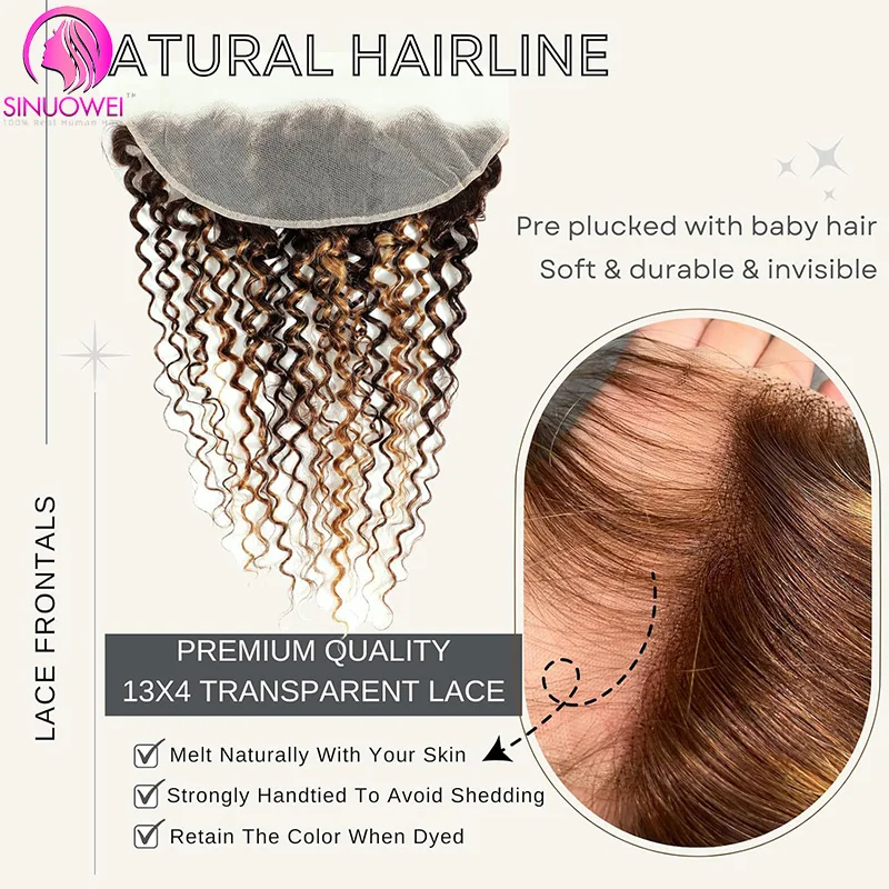 Evidenzia fasci di onda d'acqua P4/27 con fasci anteriori 3/4 con fasci di tessuto di capelli umani brasiliani frontali con frontale in pizzo 13 q6 4