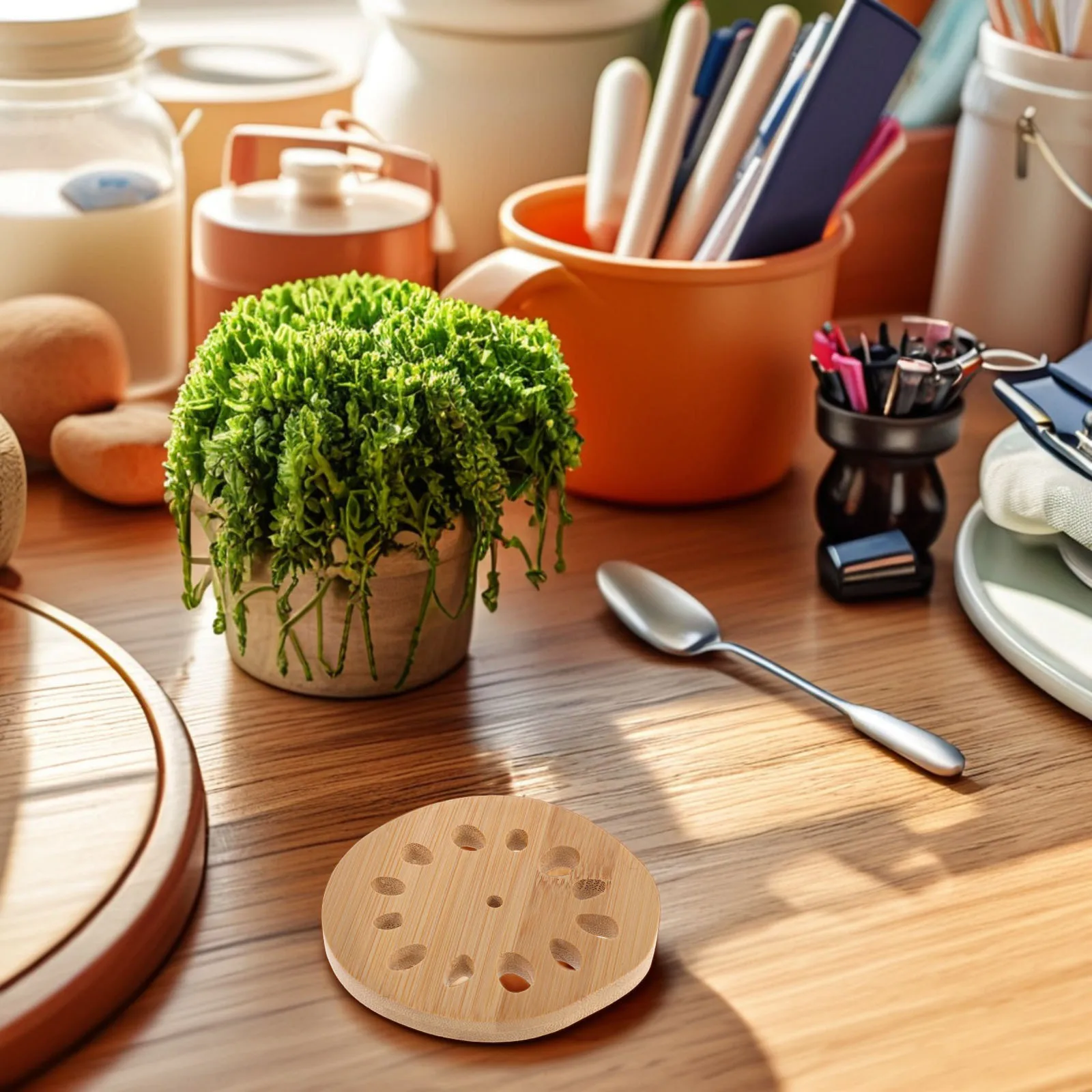 

Elegant Bamboo Coaster Rustic Teacup Cushion Heat Insulation Non Slip Wooden Drink Mat Lotus Root Design Home Accessory