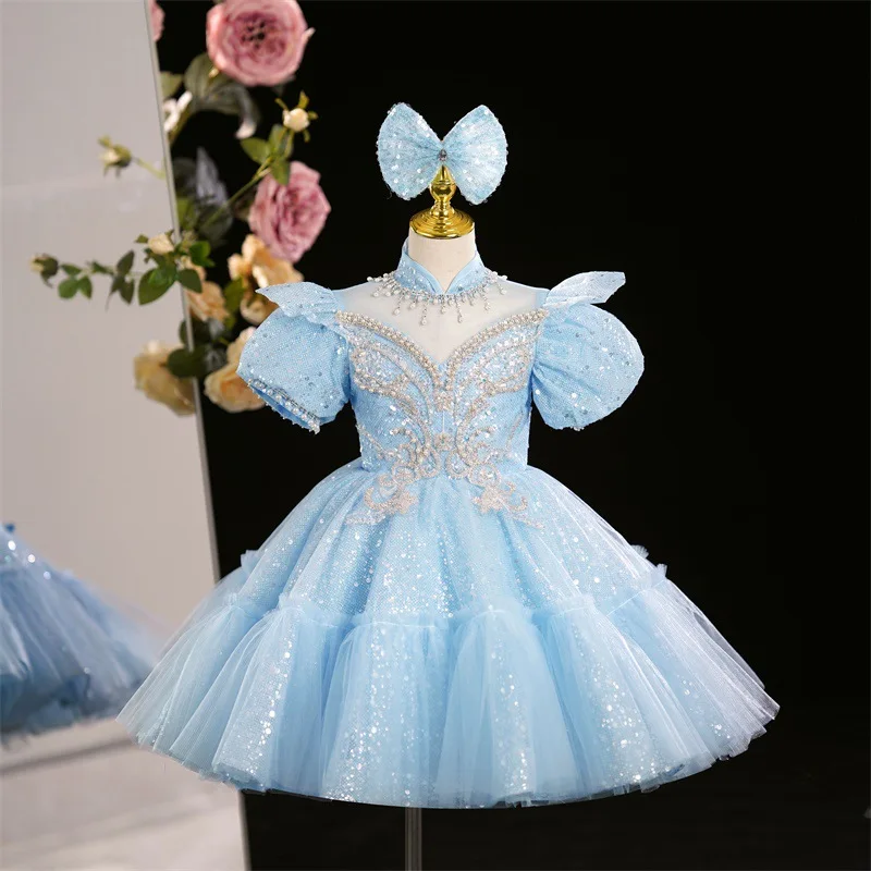 Sparkling Flower Girl Dresses for Wedding Sequins Knee Length Girl Kids Birthday Party Lovely First Holy Communion Gowns