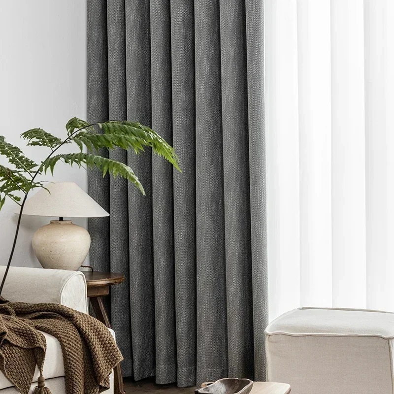 Custom Size Simple Herringbone Pattern Cotton and Linen Curtains Thickened Blackout Window Curtains for Bedroom Living Roomtulle