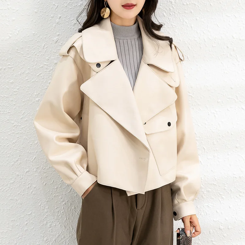 Top Women Roupas Winter European Style Genuine Leather Coat Female 100% Natural Skin Loose Short Locomotive Jassen Suit Collar