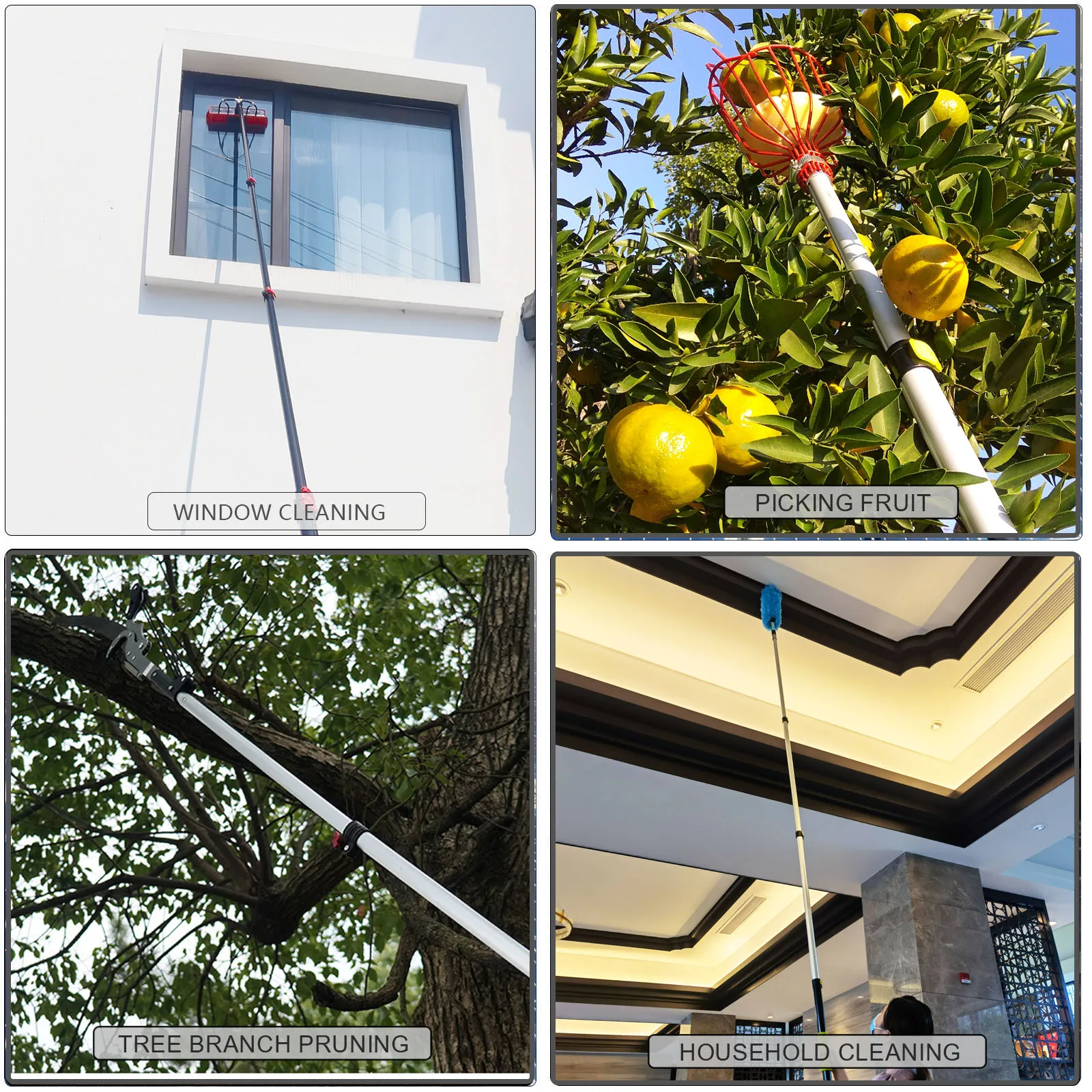 Aluminium-Verlängerungs-Teleskopstange, 12/15/20/24 Fuß, starker langer Griff, hohe Reichweite, ausziehbar, zum Malen/Reinigen/Stauben/Pflücken – Detail 7