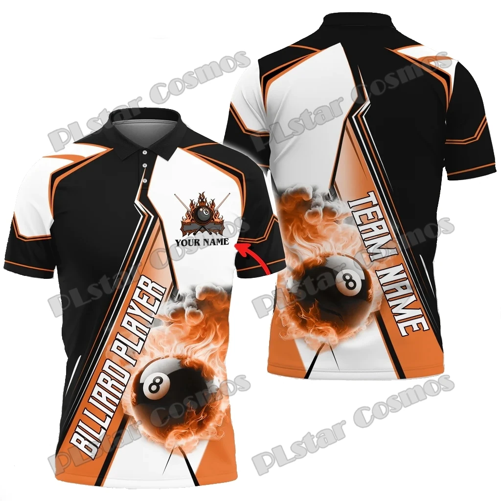 Billiards Flaming 8 Ball Pool Fire Personalized Name 3D Printed Men's Polo Shirt Summer Unisex Casual Polo shirt WK191