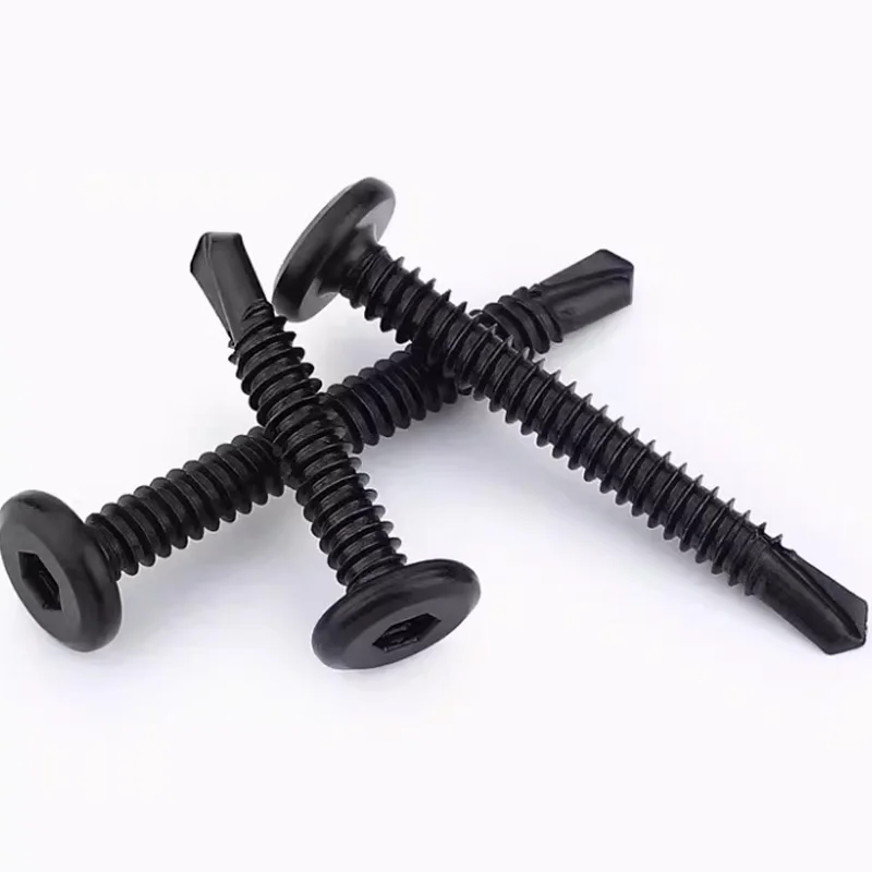 10/20/50Pcs M5.5 M6.3 Flat Head Hex Socket Self Drilling Screws Black 410 Stainless Steel Self Tapping Sheet Metal Screws