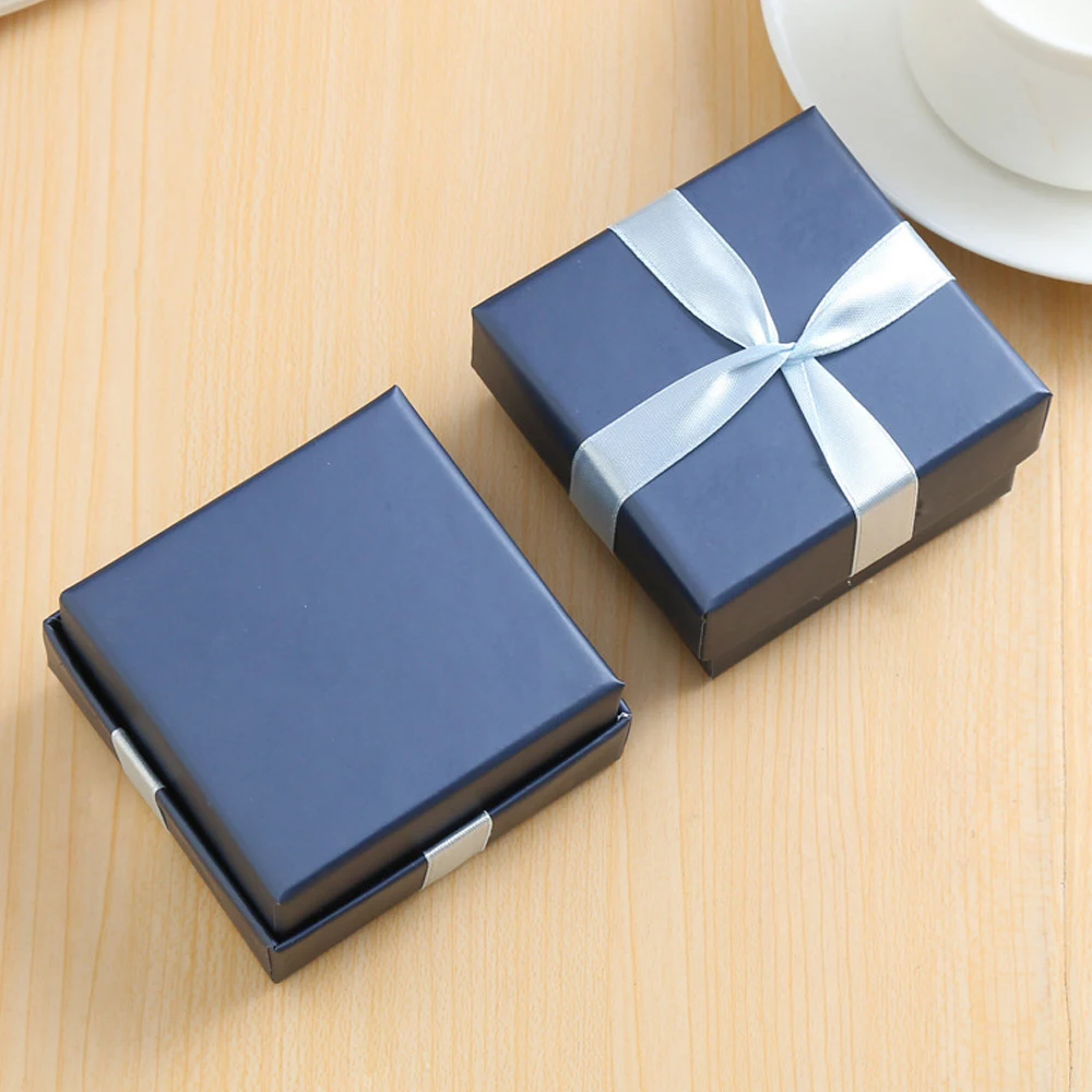 12Pcs 7*7*3.5cm Blue Jewelry Box with Bow Necklaces Rings Earrings Bracelets Jewelry Boxes For Christmas Gifts and Weddings Case