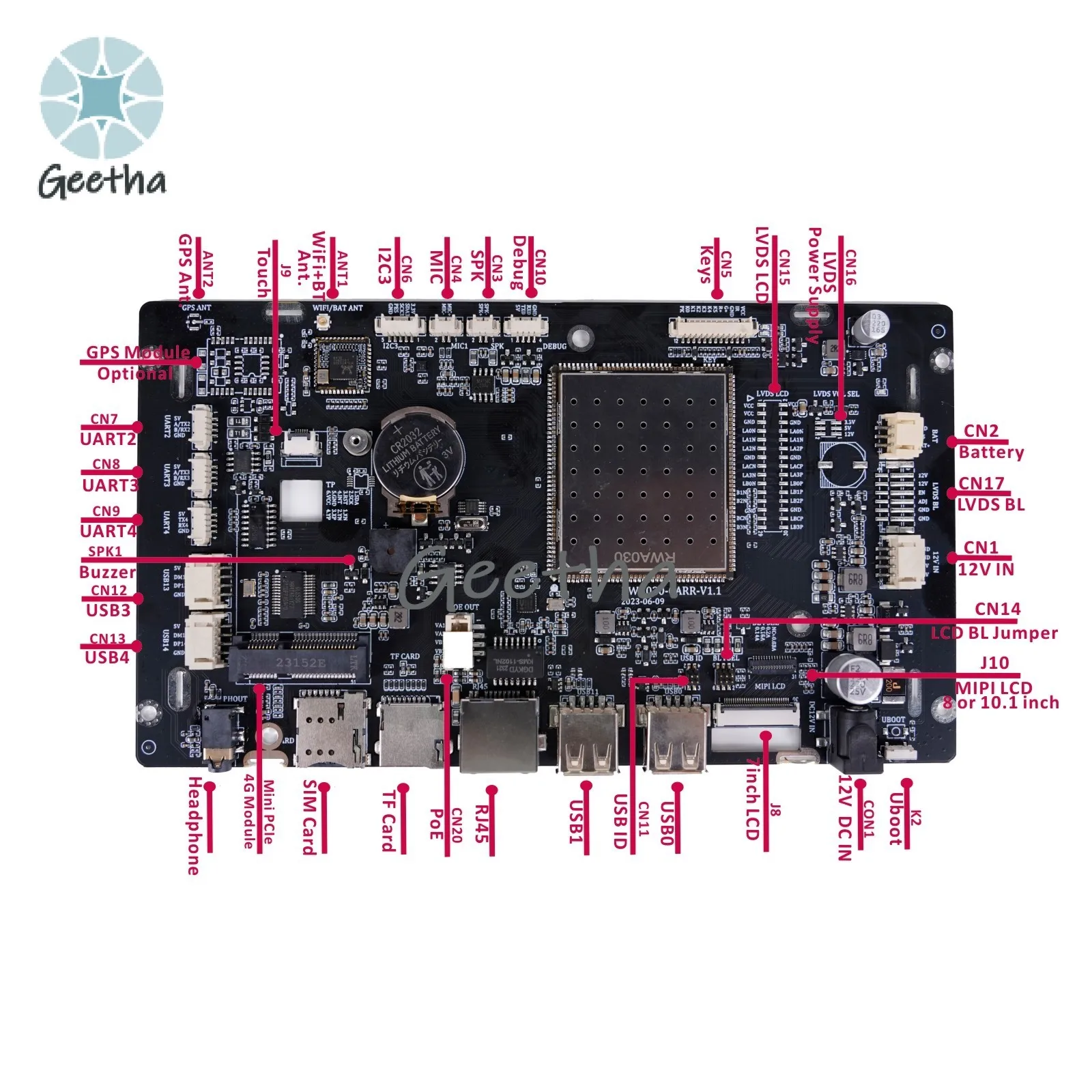 For A133 Core Board with 7 Inch LCD Embedded Linux Lvds Controller 1GB 8GB Full Function and Android Development Board