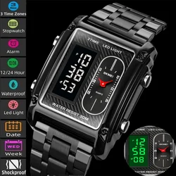 Skmei Three Time Zones Men's Digital Sport's Watches LED Waterproof Chronograph Quartz Wristwatch Male Alarm Clock