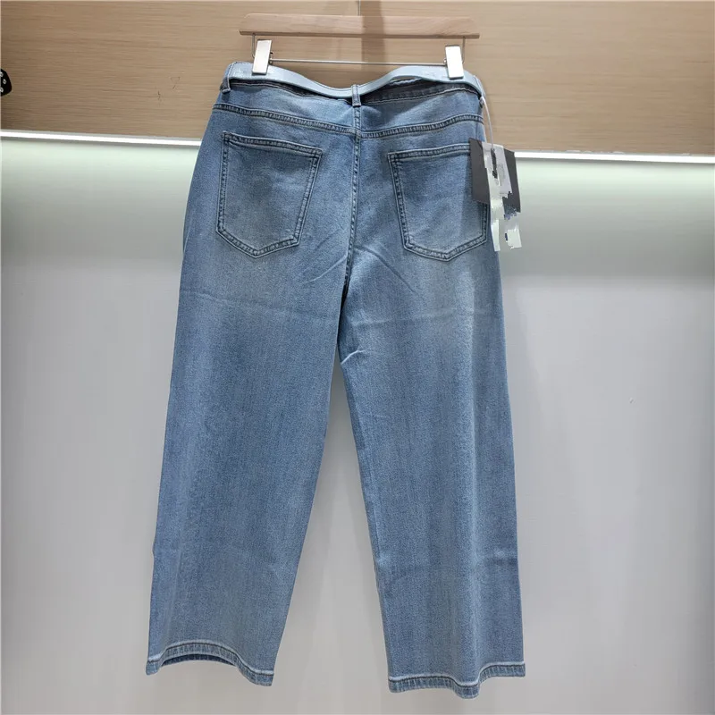 ANJY Spring Summer New Women Heavy Embroidered Flower Diamonds Loose Slim Denim Pants Ins Casual Hollow Out Cropped Jeans A24680