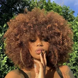 QVR Short Afro Kinky Curly Wigs With Bangs For Women Fluffy Short Afro Curly Wigs Human Hair Wig 180% Density Full Machine Hair