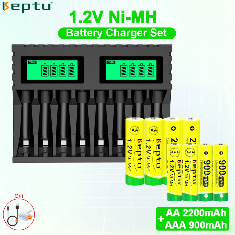 

KEPTU 1.2V AA and AAA Rechargeable NIMH battery+ 8 Slots LCD USB Battery Charger For 1.2V AA AAA NI-MH Rechargeable Battery