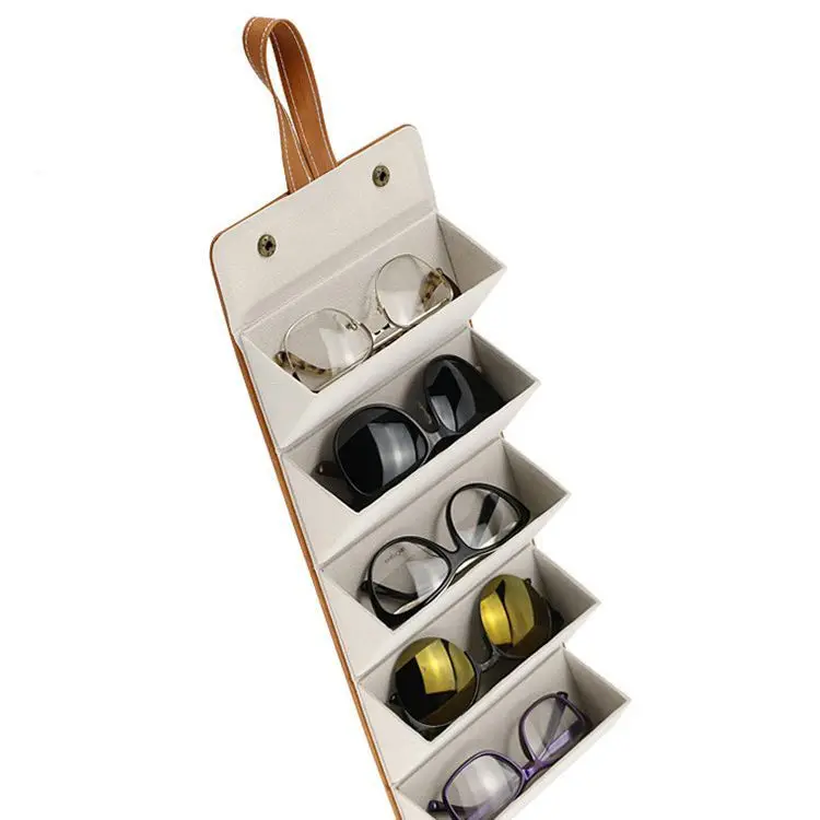 5/3 Slots Travel Glasses Case, Foldable Hanging Glasses Sunglasses Storage Rack Organizer, Pu Leather Eyewear Holder Minimalist