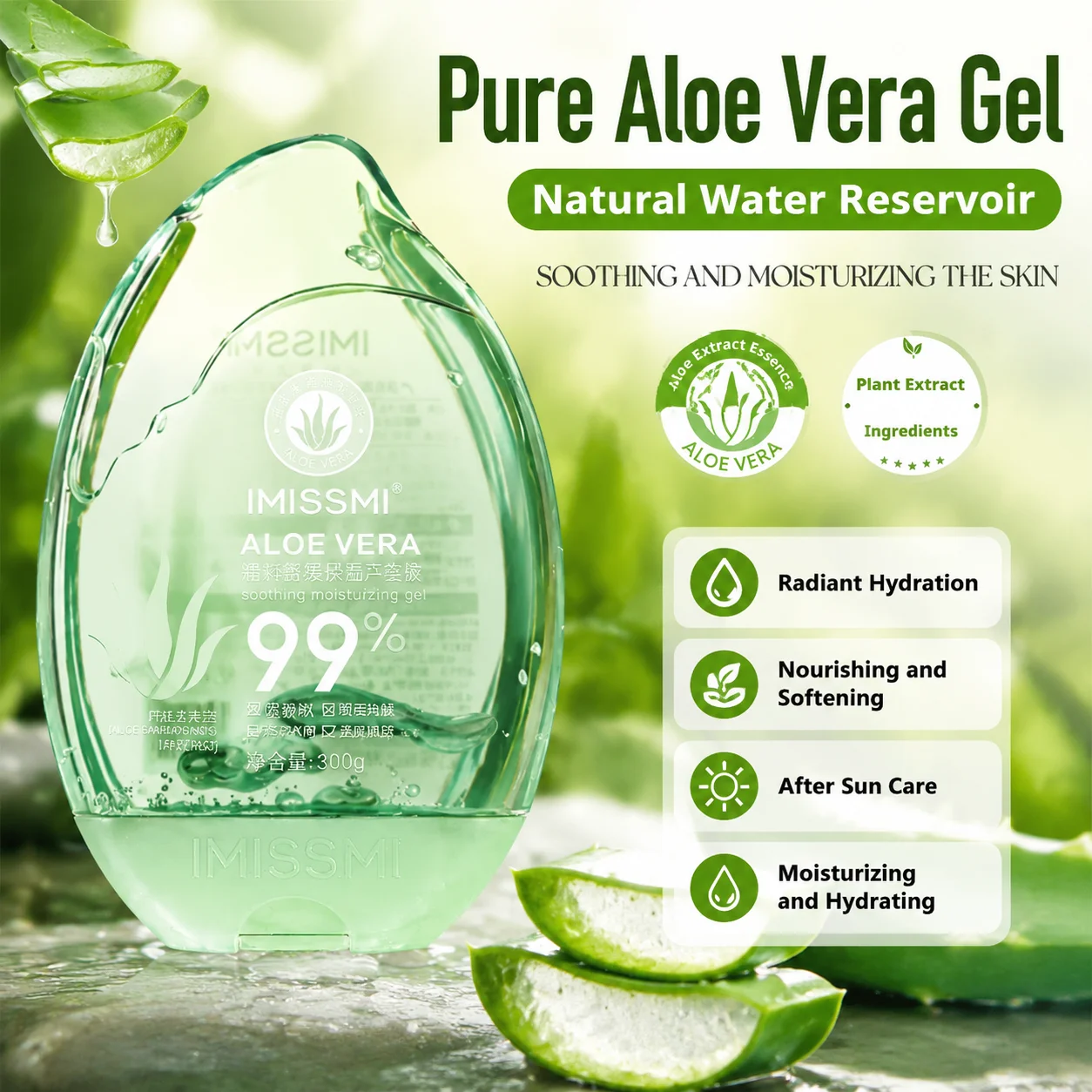 99% Natural Aloe Vera Gel Soothing Moisturizing Face Body Cream After Sun Repair Hydrating Skin Care Gel for Dry Skin