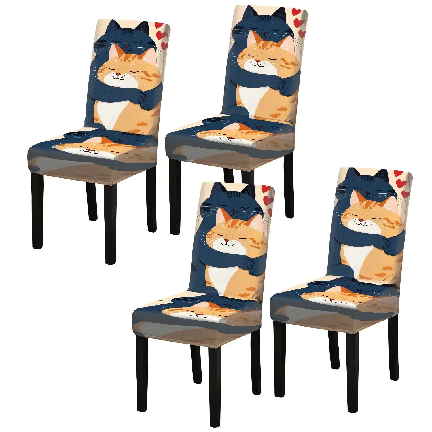 Elastic dining chair cover Warm cat hug illustration Delivers love Removable, washable, home dining chair cover