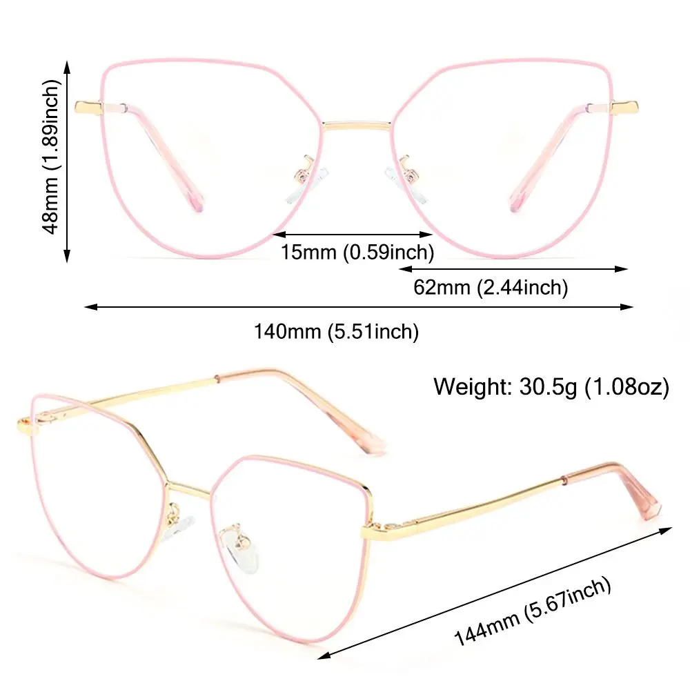 New Fashion 3 In-1 Glasses, Trendy Metal Frame Cat Eye Anti Blue Light Glasses with 1Pc Magnetic Polarized Clip-On Sunglasses