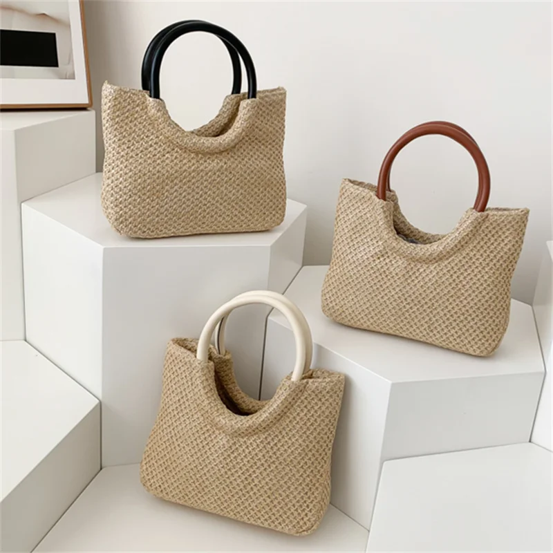 

Summer Vacation Women's Beach Straw Shoulder Bag Vintage Design Ladies Portable Crossbody Bags Knot Basket Woven Tote Handbags