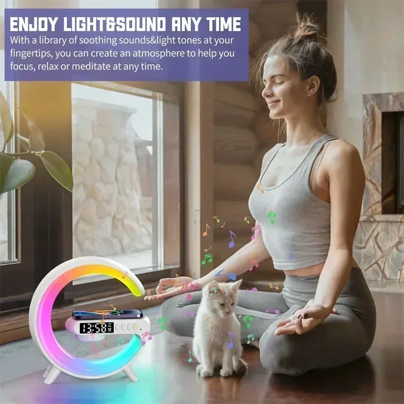 Multifunction Wireless Charger Stand Bluetooth 5.0 Speaker FM TF RGB Night Light Fast Charging Station