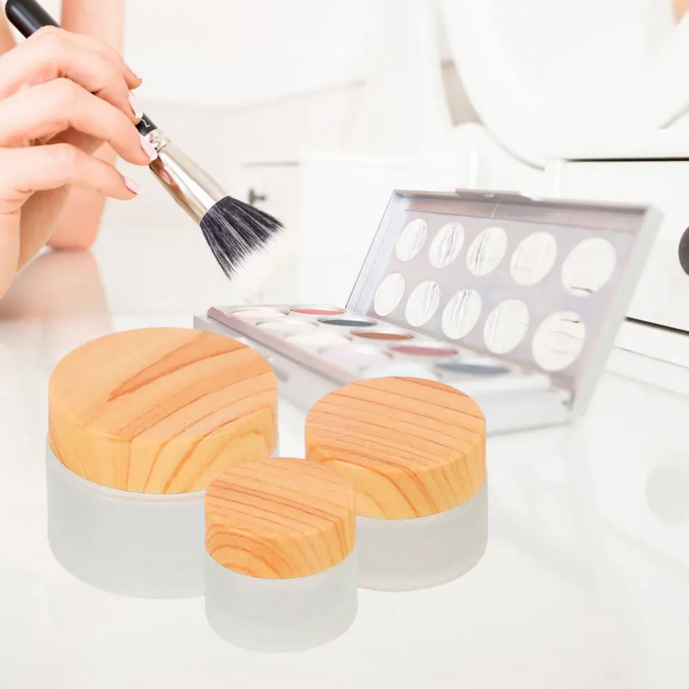 

12Pcs Wood Grain Lid Lotion Jar High Quality Glass Container Leak Proof Multi Function Travel Sample Jar Portable Cream