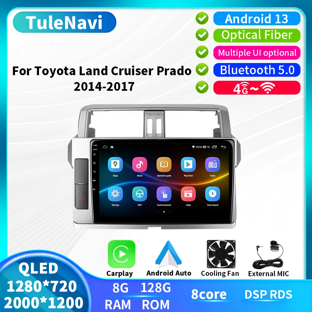 

T7/T7PLUS Car Radio Multimedia Player Android 13 Stereo Video GPS Navigation For Toyota Land Cruiser 150 Prado 2014 - 2017