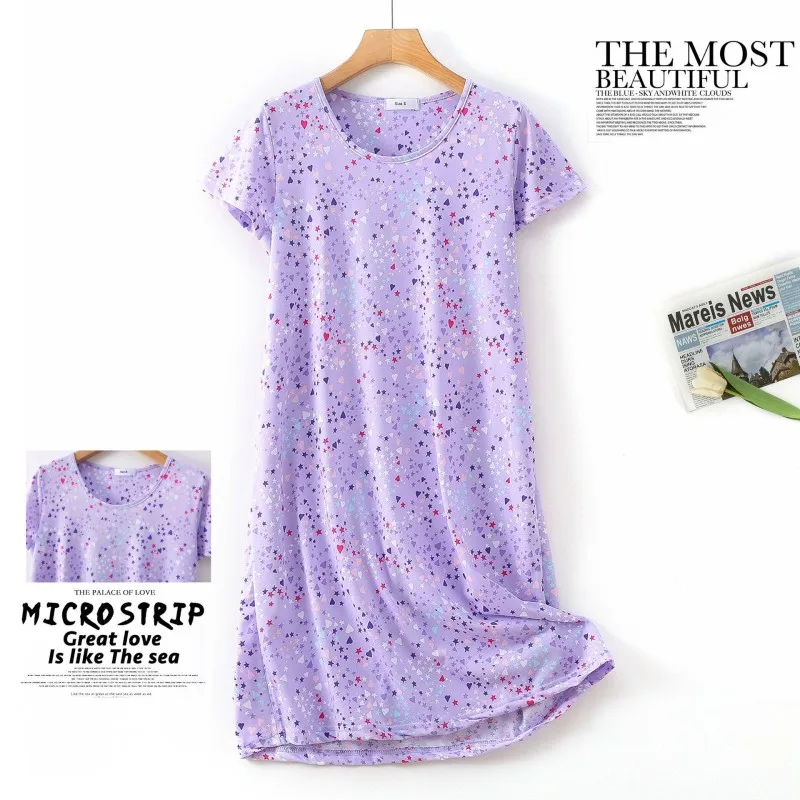 

Summer Women Casual Cartoon Sleep Dress Cotton Loungewear Nightgown Female Short Sleeve Top Quality Loosen Home Dress Plus size
