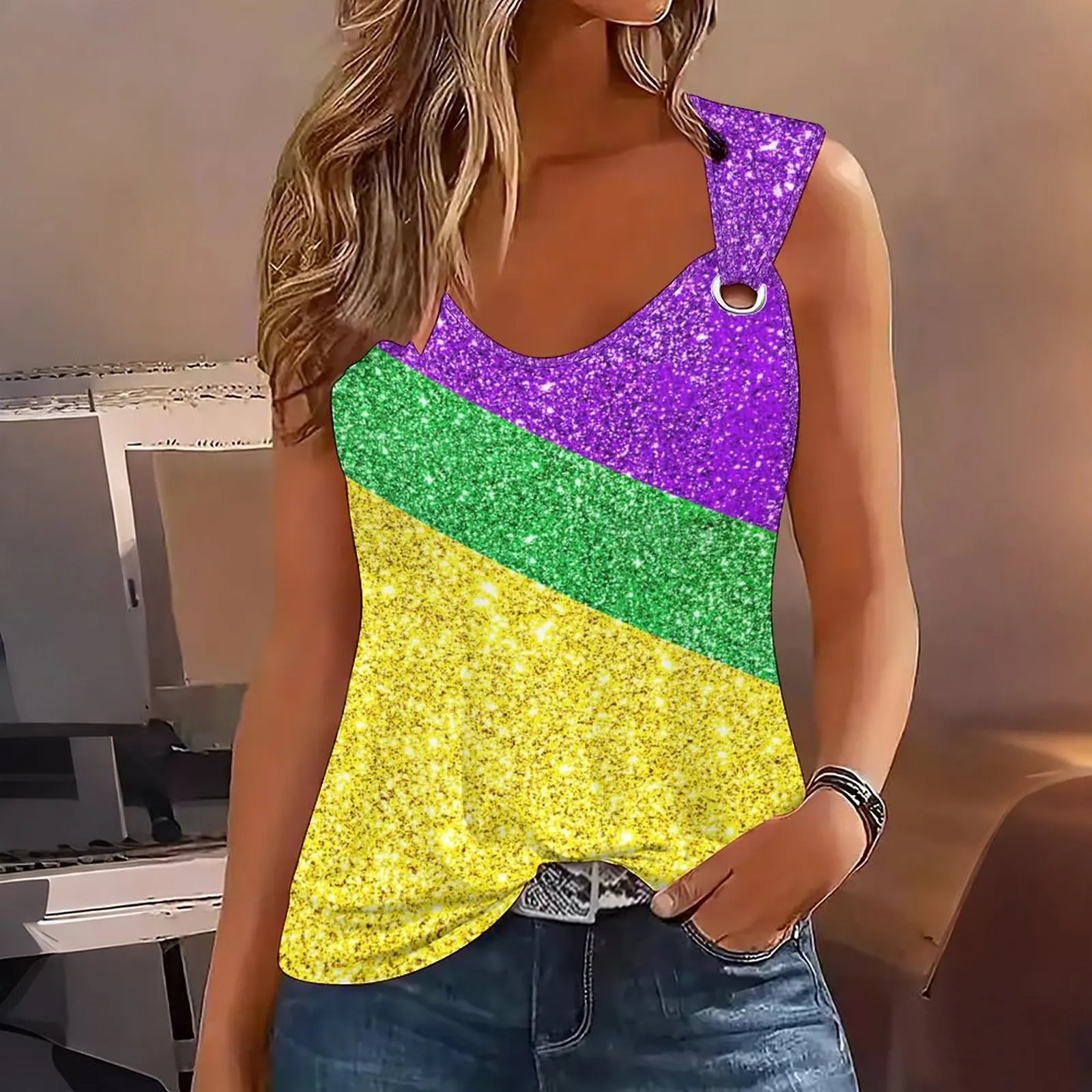 Summer Elegant T-shirt Ladies Round Neck Vest Women's Printed Top Spring Daily Wear Fashion Casual Sleeveless Clothes