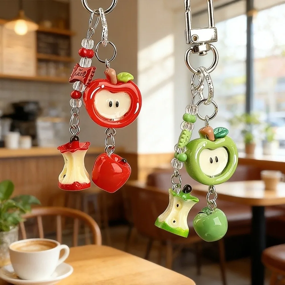 Cartoon Lucky Fruit Keychain 3D Fruit Pendant Decorative Fruit Beaded Keyring Resin Handmade Phone Charm Handbag Decoration