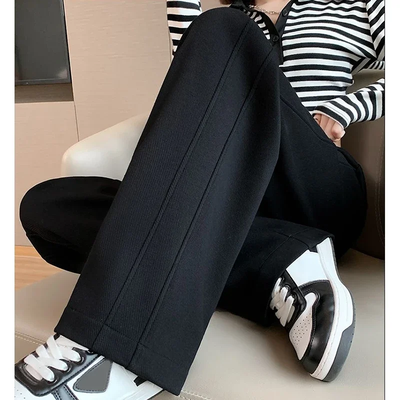Women High Waisted Leisure Loose Pants Girls Casual Straight Leg Slacks Female Baggy Light Grey Khaki Beige Black Trousers view 6