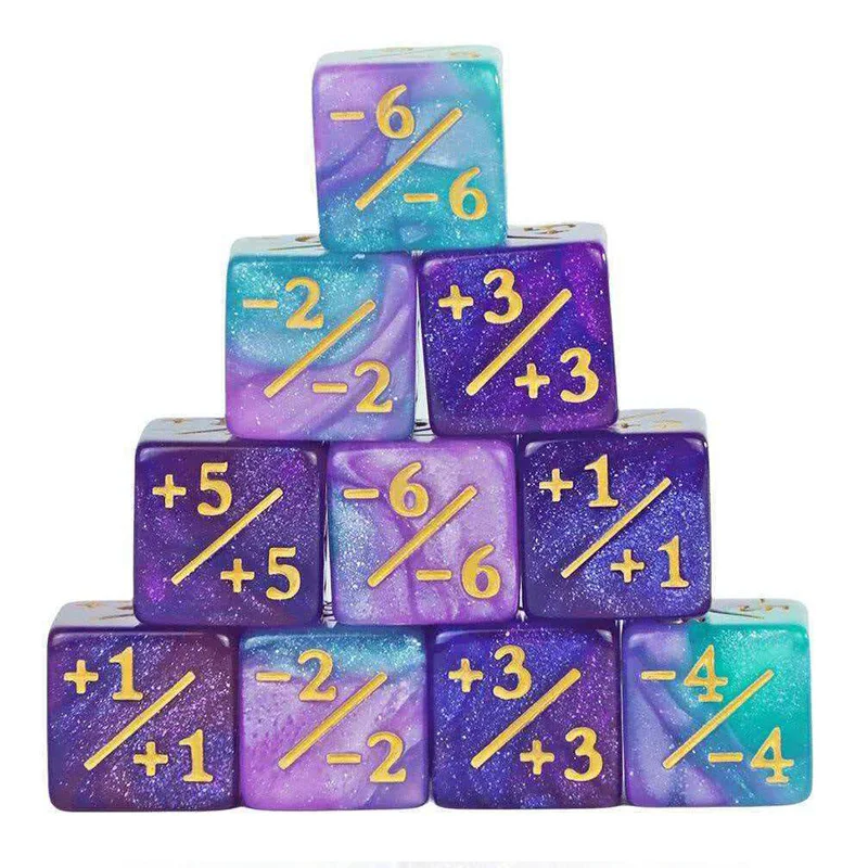 10PCS Starry Sky Glitter 1/-1 Counter Dice D6 16MM Math Manipulatives Card Games Accessories For Adults Kids Entertainment Fun