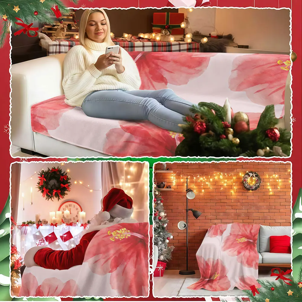 Watercolor Hibiscus Winter Summer Flannel Blanket Throw Fleece Soft Fuzzy Plush Cozy Fleece Blankets for Sofa Ideal Gifts