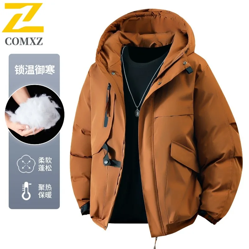

COMXZ New Main Unisex Padding Coat Hooded Trendy Windproof Thermal Cotton Coat Thickened Outdoor Camping Windproof Parka