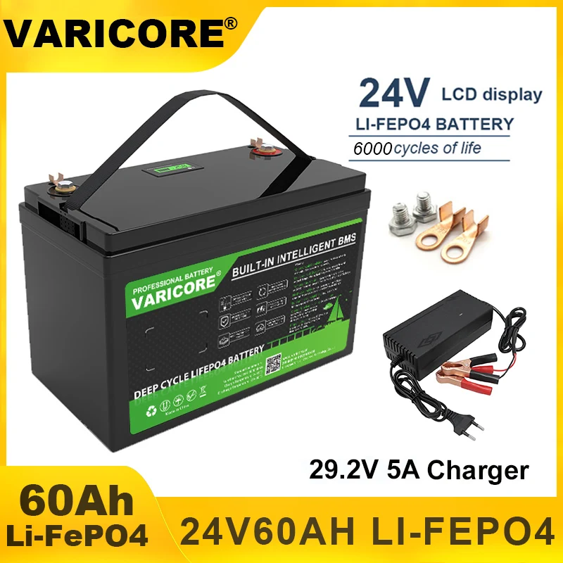 VariCore 24V 100Ah 60Ah LiFePO4 Bateria Lítio Ferro Fosfato para Carrinho de Golfe Barco Carro Isqueiro Baterias 29.2V Carregador Duty-free
