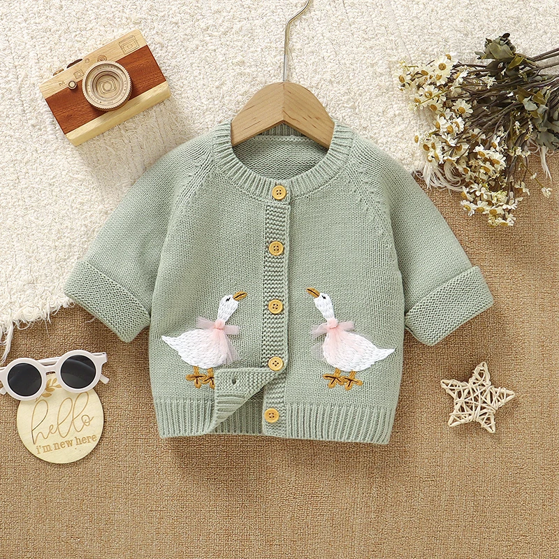 Baby Sweater Knit Infant Boy Girl Cardigan Fashion Cute Cartoon Goose Newborn Children Clothes Long Sleeve Autumn Tops Outerwear