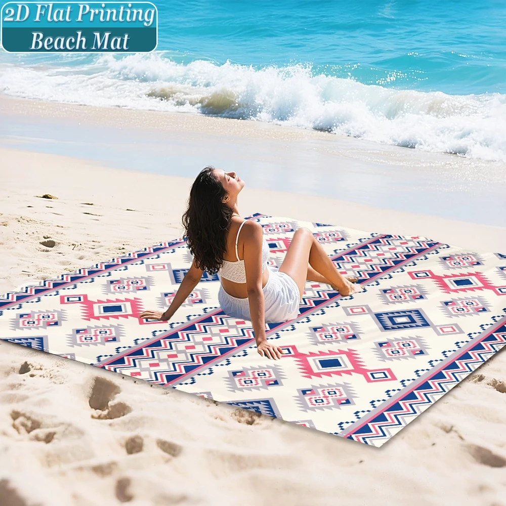 1-Piece Set, Summer Outdoor Beach Mat, Includes 4 Ground Stakes, Unique Printed Design, Fade-Resistant, Lightweight, Quick-Drying, Easy to Carry, Windproof and Sandproof, Fashionable and Trendy Outdoor Activity Decoration, Suitable for Beach, Camping, Picnics, Parties