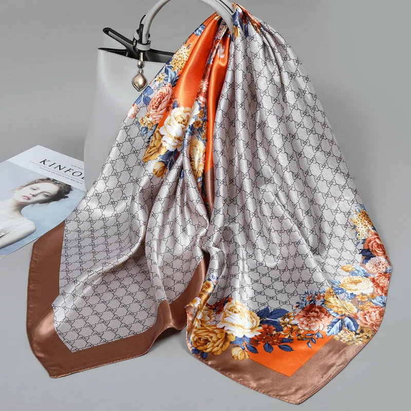 

Small Silk Scarf for Women, Large Square Scarf, Gauze Scarf for Spring, Autumn, and Winter, Paired with a Shirt, for Middle-Aged Mothers, Square 90×90 Thin Scarf