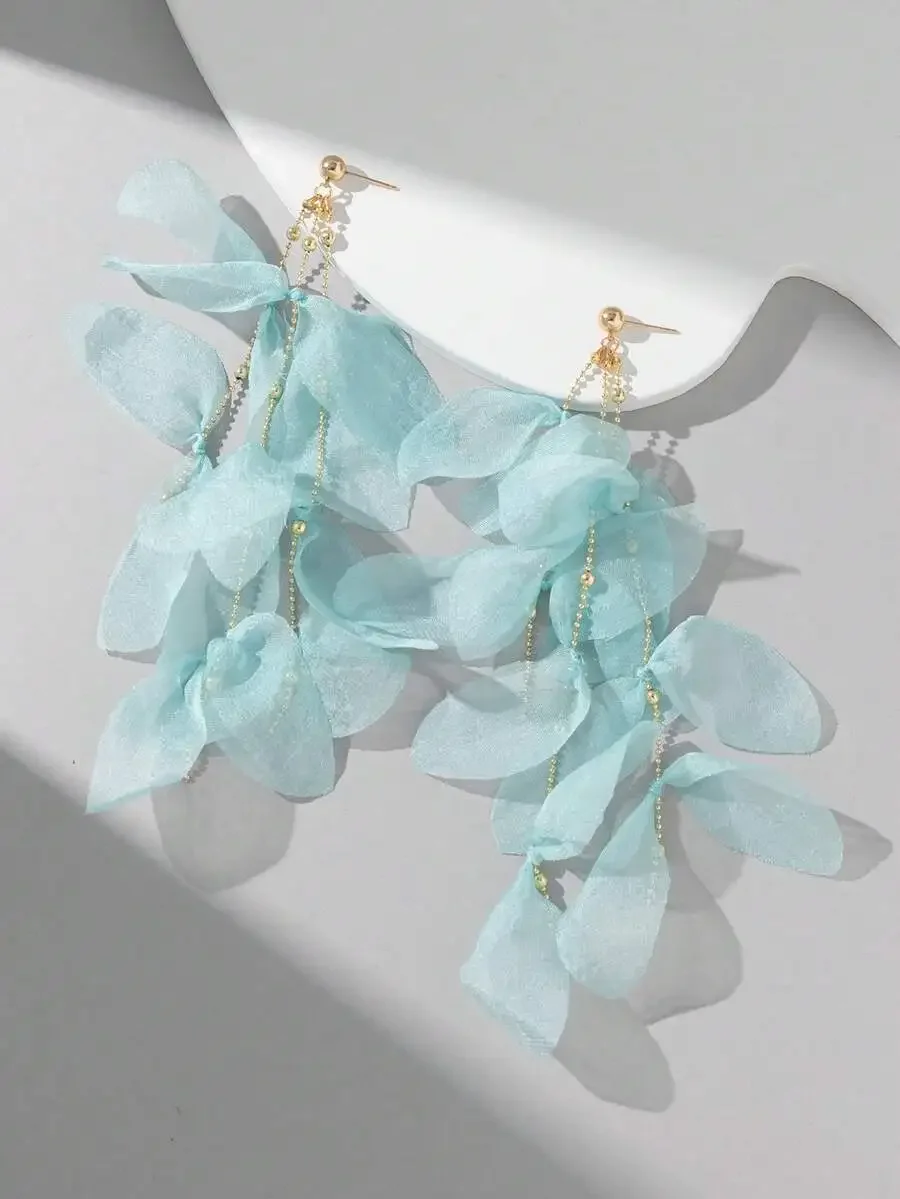

Elegant Light Blue Fabric Flower Drop Earrings For Women Daily Wear