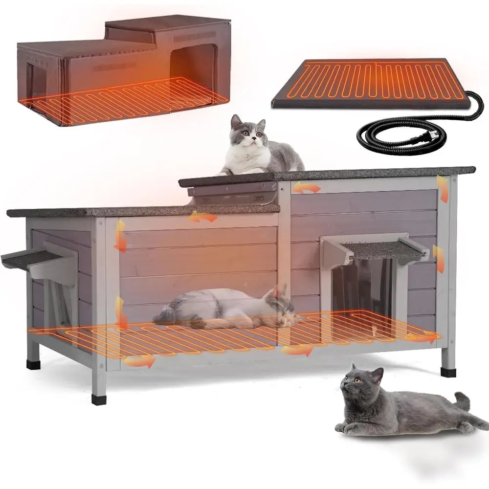 

Insulated Outdoor Cat Shelter for Feral Cats with Thermostat Heating Pad, Weatherproof for 1-4 Cats