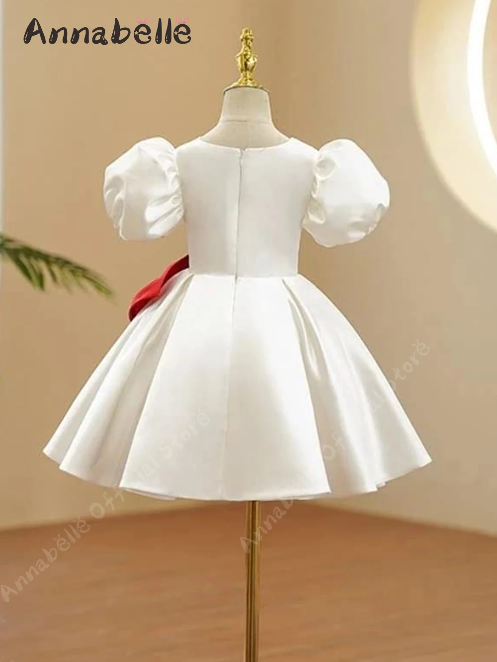 Annabelle Ball Gown For Girl Bow Decoration At The Waist For Weddings Cate Priness Puff Sleeve Birthday Party Dresses