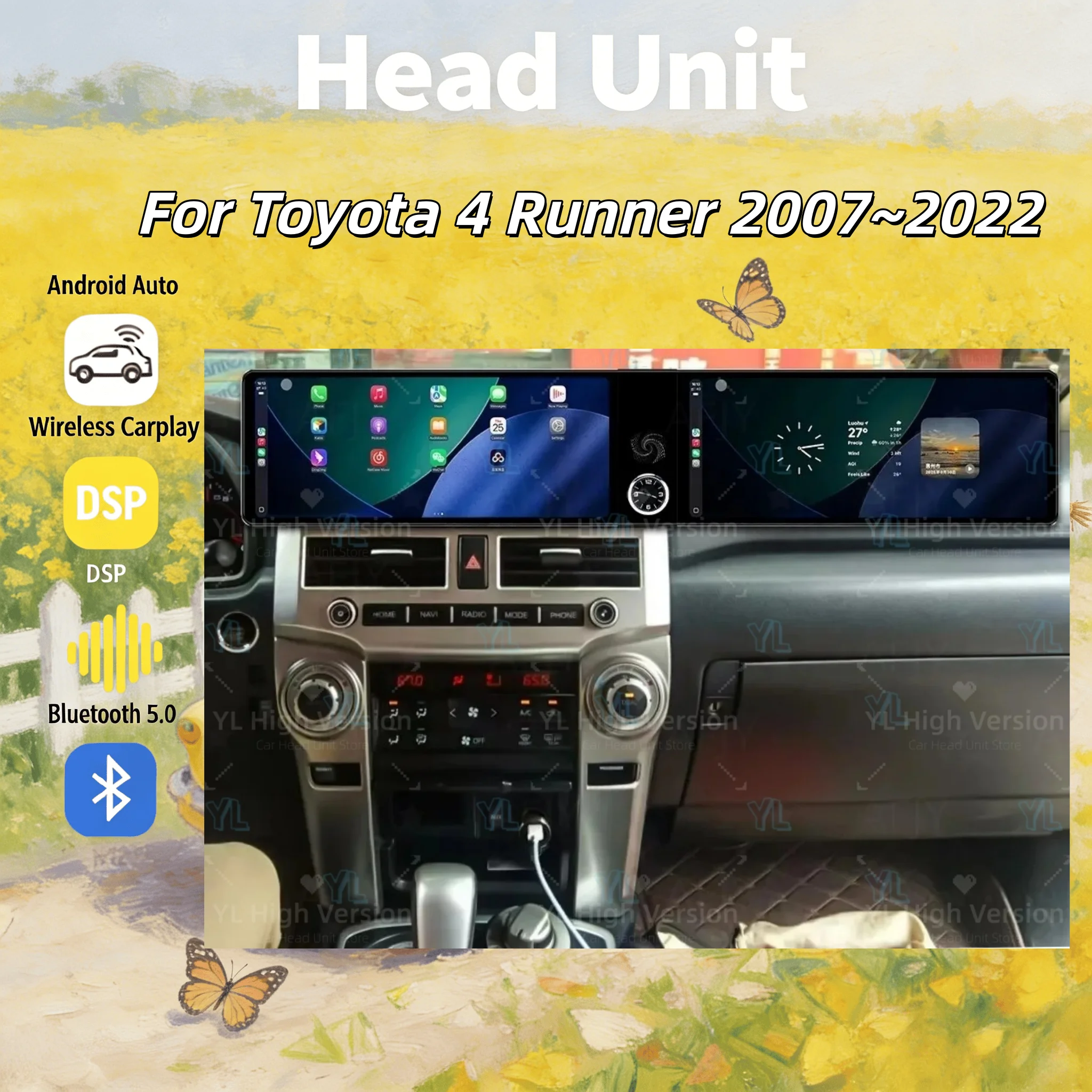 ym 8-core Dual Screen For Toyota 4 Runner 2007~2022 Android 13 Car Radio Screen Multimedia Player GPS Navigation Head Unit