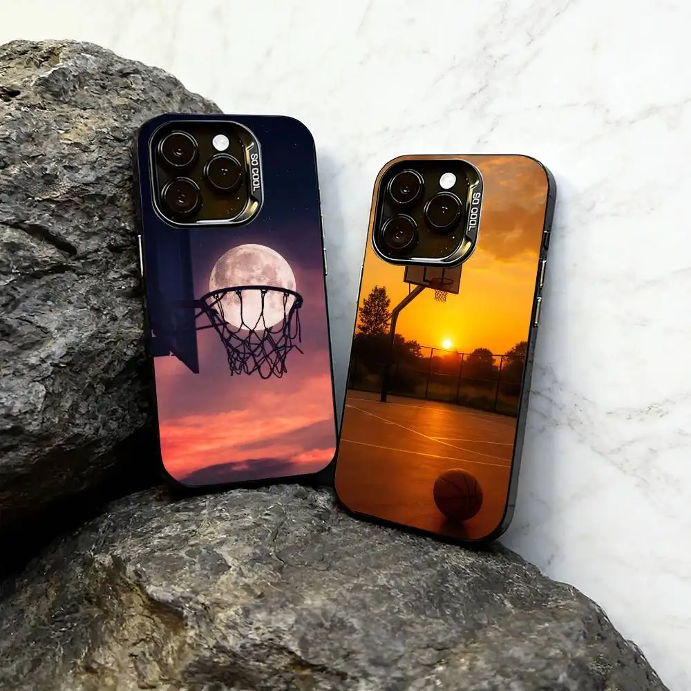

Sunset Basketball Phone Case For iPhone 17,16,15,14,13,12,11 Plus,Pro Max,XS,Colorful Silver Phone case Funda Cover