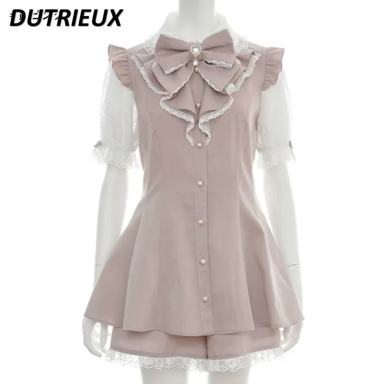 Tuta SC giapponese 2024 estate nuova camicia con lacci pantaloncini in due pezzi Set donna Lolita Cute Doll Collar Bow abito manica corta