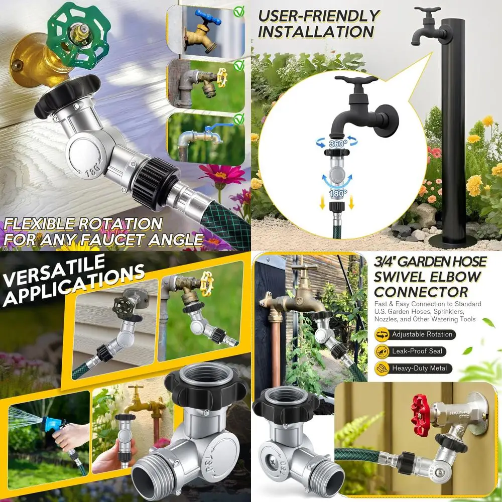 

Dual-Purpose 180° & 360° Metal Hose Swivel, Extender for 3/4 Outdoor Faucets (2-Pack)