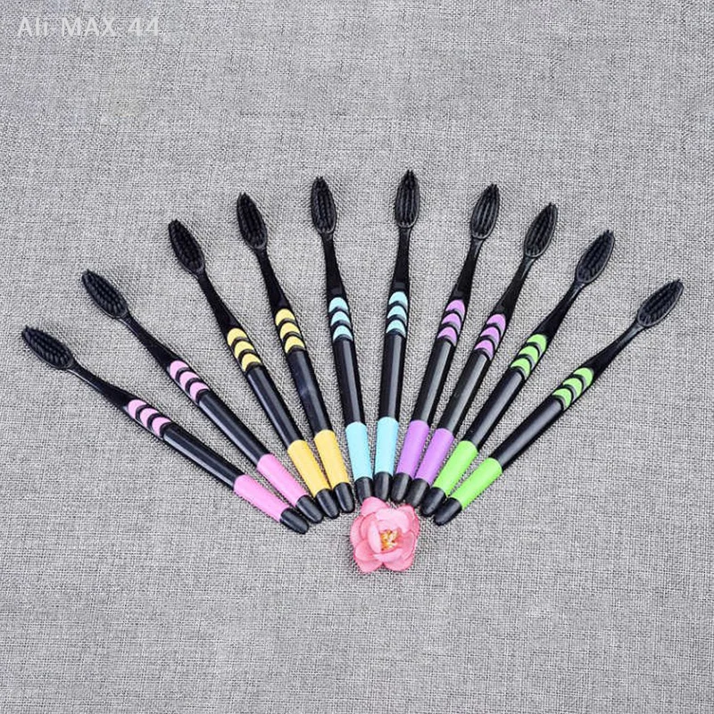 10 Pieces Bamboo Toothbrushes Soft Charcoal Adult Toothbrushes Eco-Friendly Dental Care