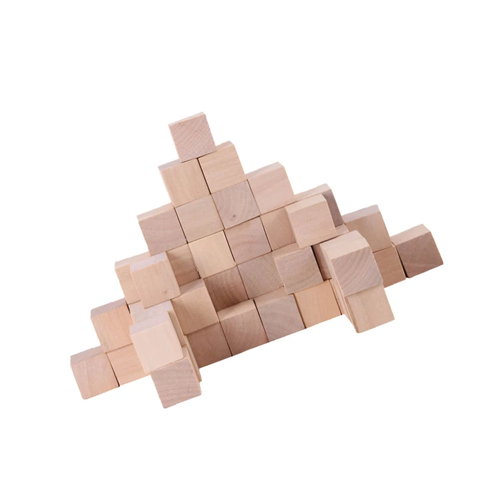 100 Pcs Wood Square Block Small Building Blocks Wooden Craft Cube Bamboo DIY Pupils