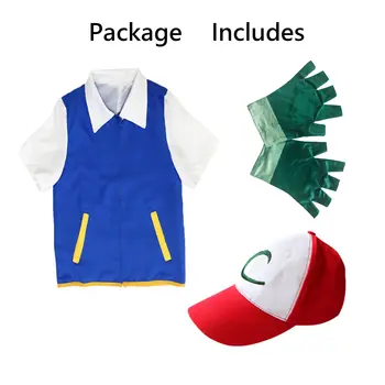 Anime Trainer Kostym Ash Ketchum Hoodie Cosplay Jacka Handskar Hatt Hela Set Halloween Outfit 10 best sales Ash costume - №3