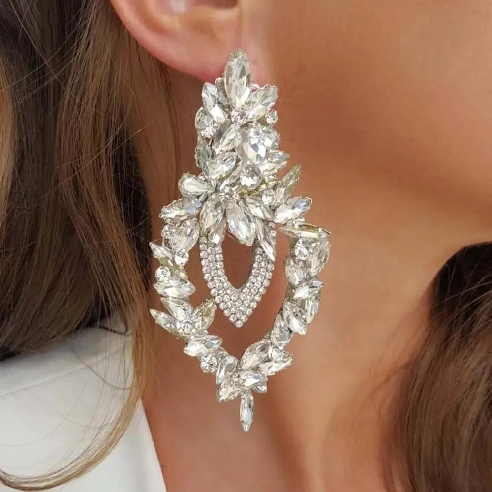 Stonefans Geometric Decoration Earrings for Women Fashion Rhinestone Ear Piercing Accessories Female Wedding Earring Dress Gifts