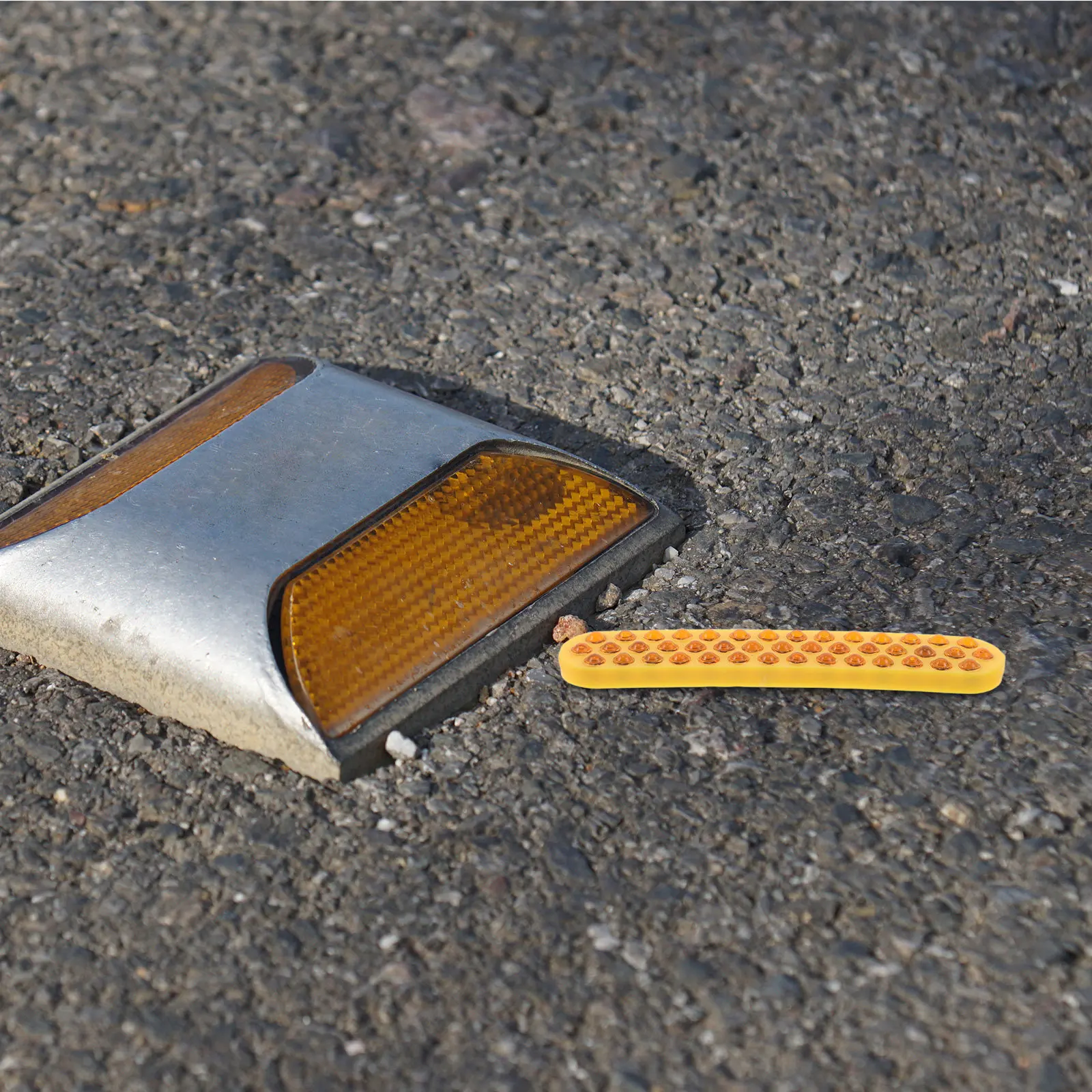 10Pcs Reflective Road Pavement Markers Yellow 2.95x0.35 Heavy Duty Glass Bead Markers for Driveways Parking Lot Safety