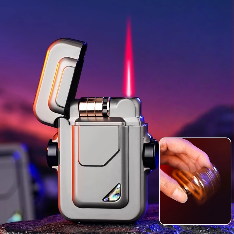 

New Induction Inflatable Lighter Mech Gyro Windproof Red Flame Metal Material Portable Cigarette Lighter Men's Stress Relief Gif
